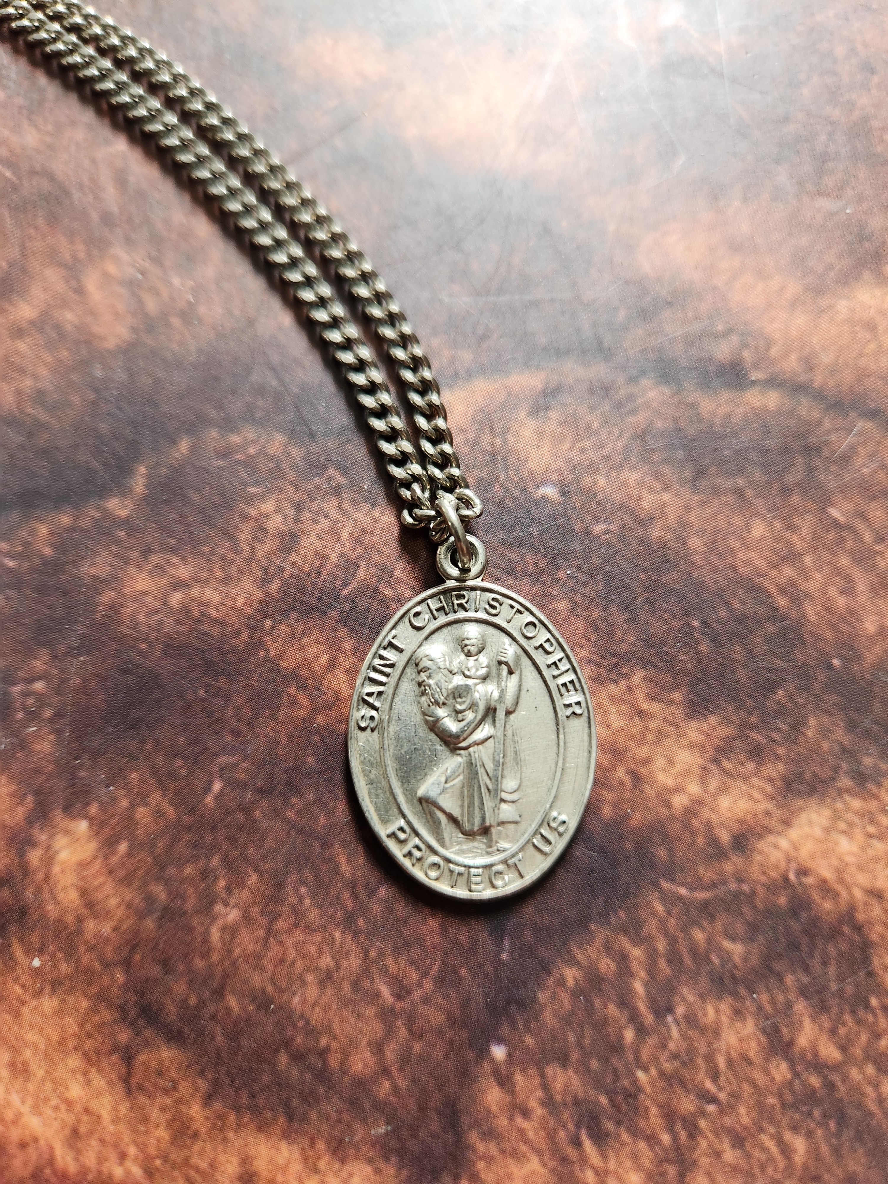 Saint Christopher Medal Men Oval Sterling Silver Necklace On 24 Chain